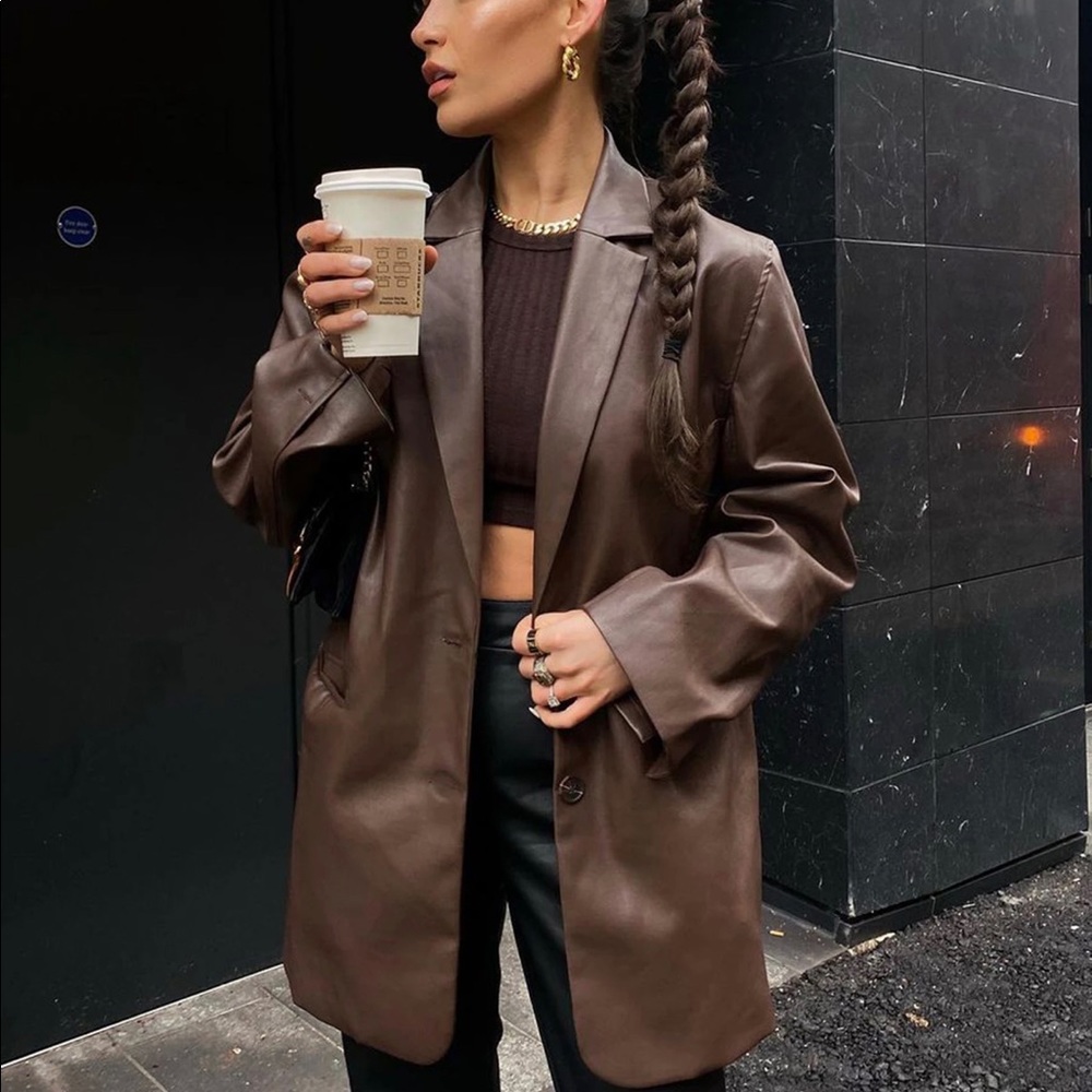 Brown leather blazer from motel rocks